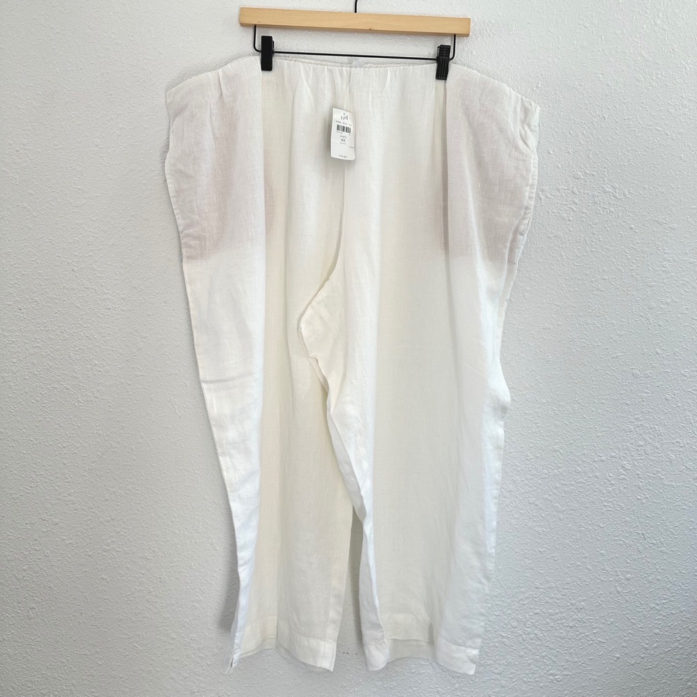 J.Jill Pure Jill Slim Crops Linen Pant Women 4X White‎ Elastic Waist Coastal NWT